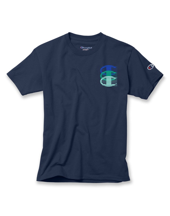 Champion Cotton Vertical Triple Script Logo Navy T-Shirt Boys - South Africa RHOFME014